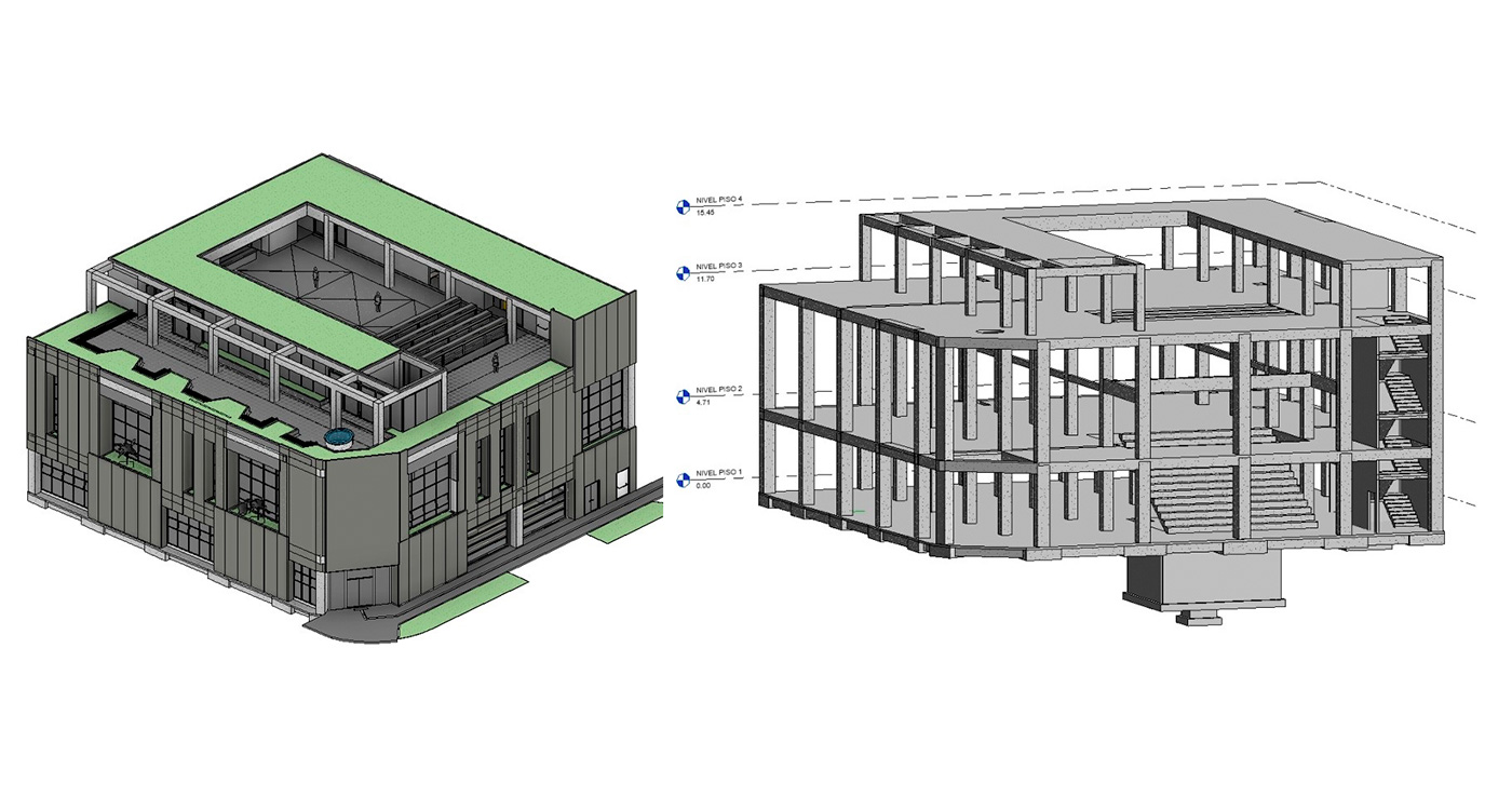 Modelos BIM estructura intervenida. Estudio de vulnerabilidad sísmica e intervención estructural de Bodega Comfama Independientes