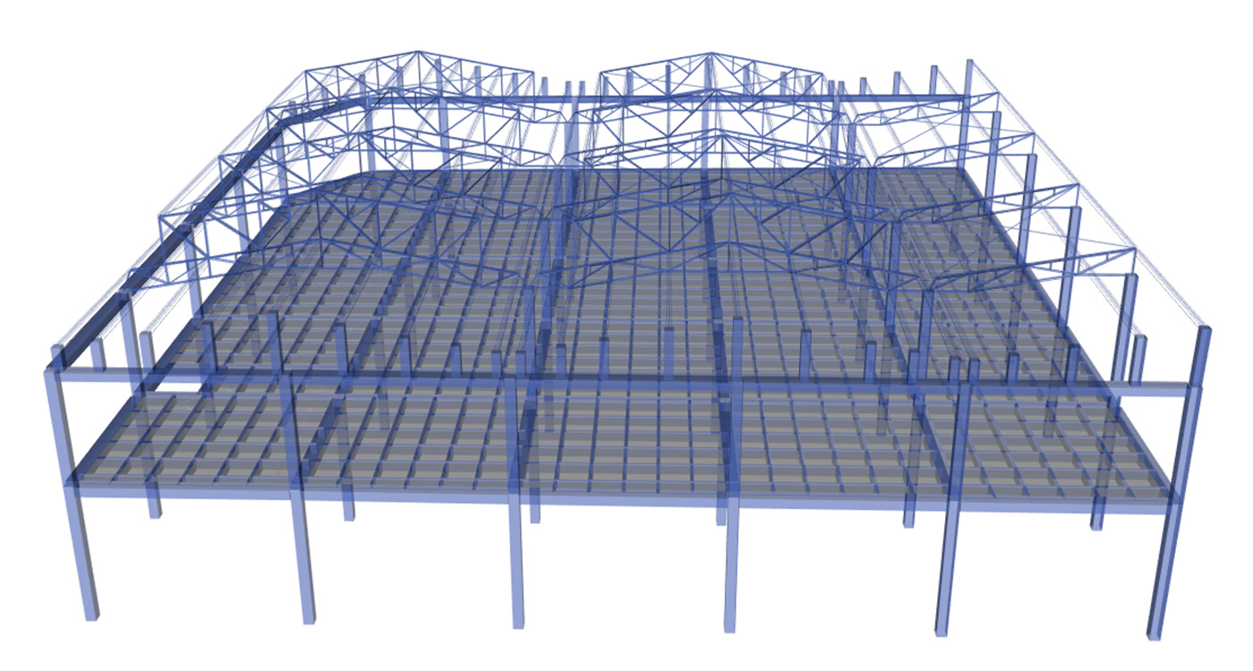 Modelo matemático estructura original. Estudio de vulnerabilidad sísmica e intervención estructural de Bodega Comfama Independientes