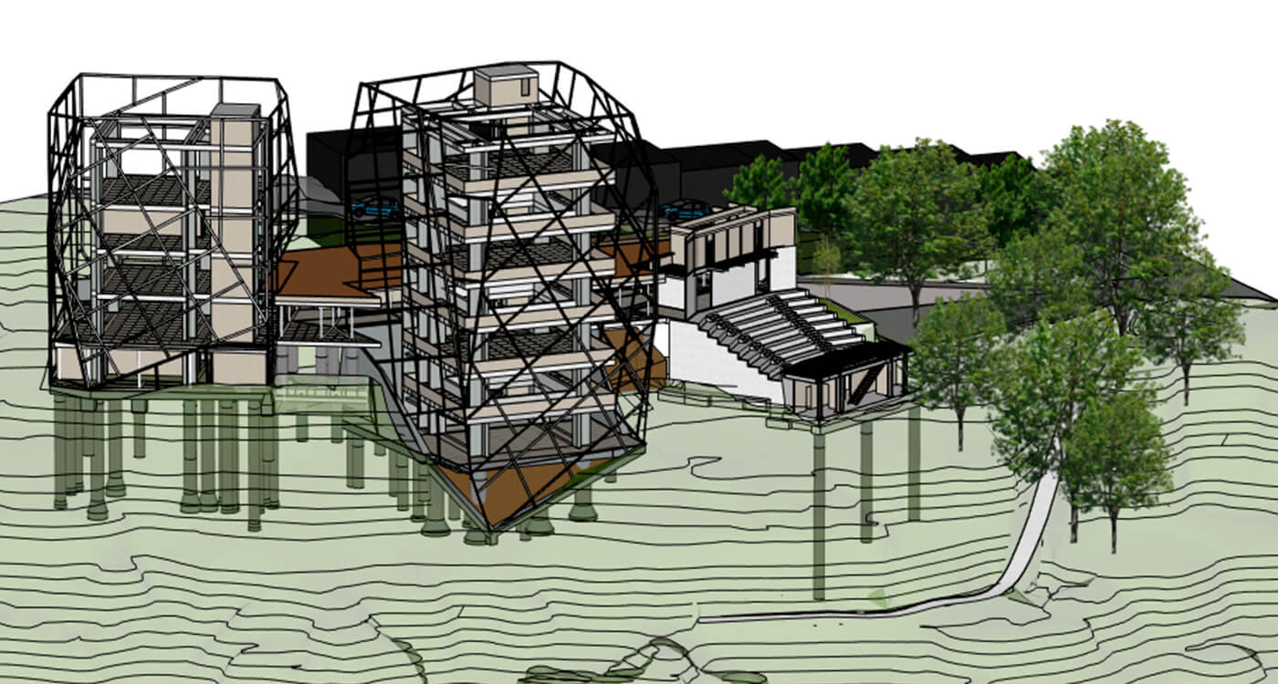 Modelo tridimensional. Estudio de vulnerabilidad sísmica y rehabilitación Parque Biblioteca España